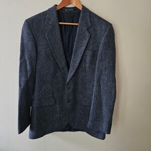 Alexandre London Men's Wool Tweed Blazer, Size 40L Gray-Blue Academia Heritage